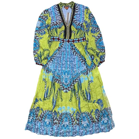 ANTHROPOLOGIE Bhanuni by Jyoti Patterned Maxi Dress 12 Green Blue Beaded NWT - Picture 2 of 11